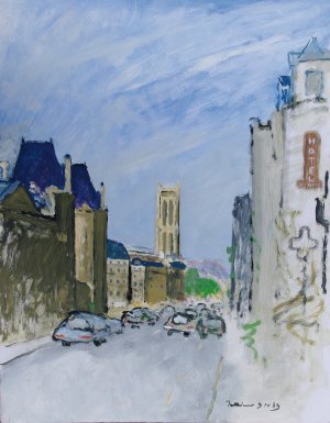 Maxime Praud, La tour Saint-Jacques (gouache  l'acrylique), novembre 1989